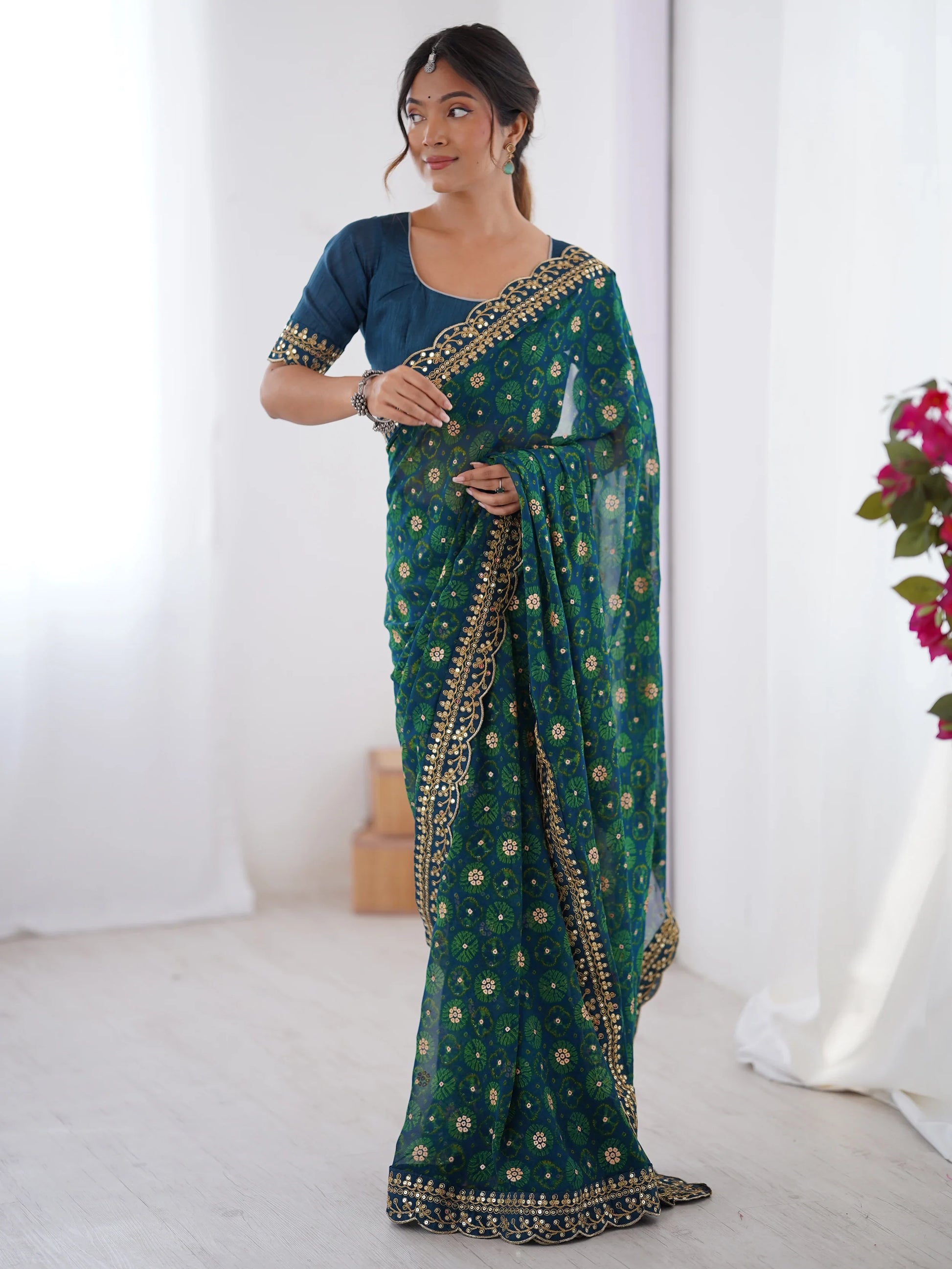 Wonderful Aqua Blue Designer Embroidery Lace Saree With Blouse - Zeel Clothing