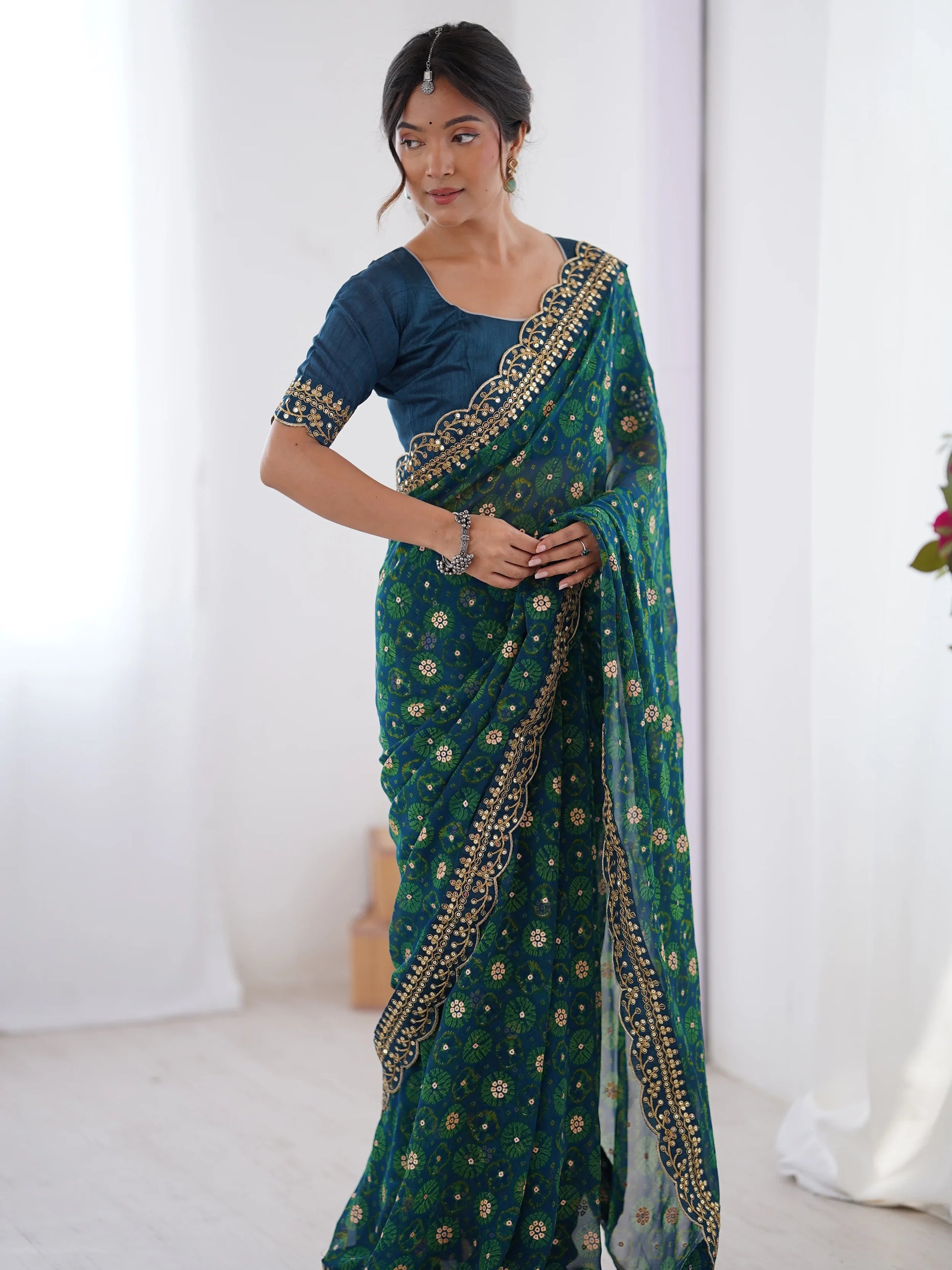 Wonderful Aqua Blue Designer Embroidery Lace Saree With Blouse - Zeel Clothing