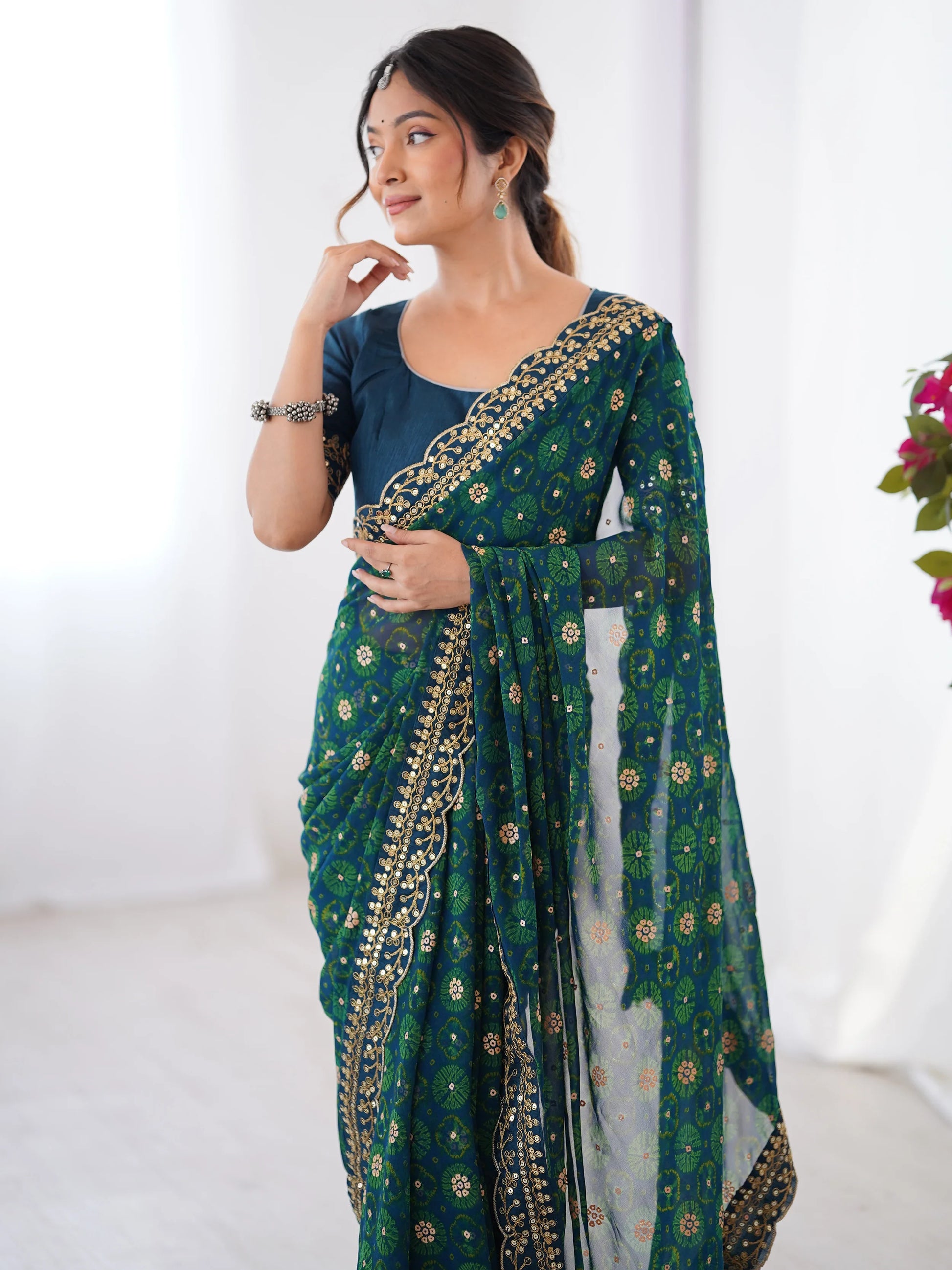 Wonderful Aqua Blue Designer Embroidery Lace Saree With Blouse - Zeel Clothing