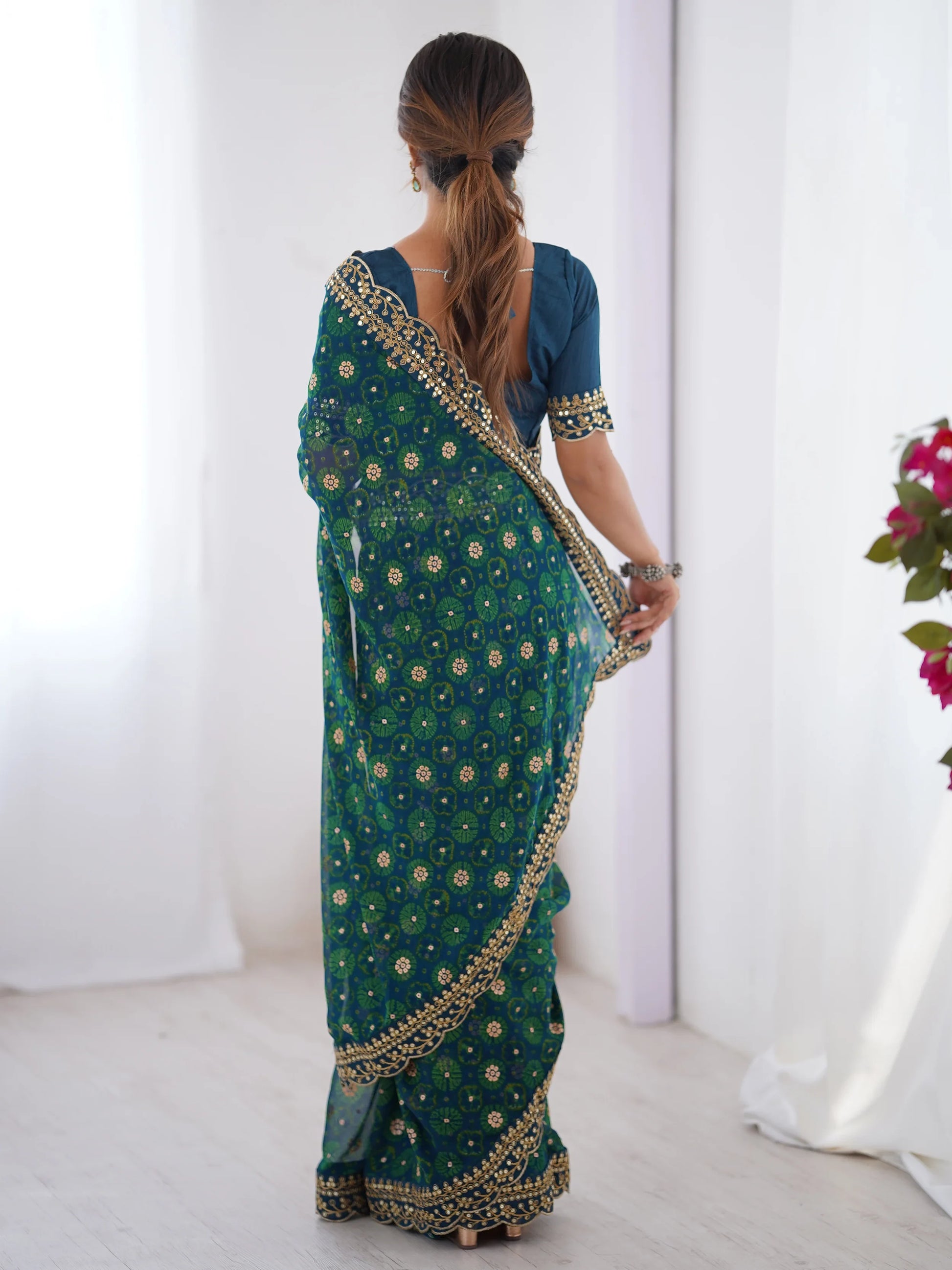 Wonderful Aqua Blue Designer Embroidery Lace Saree With Blouse - Zeel Clothing