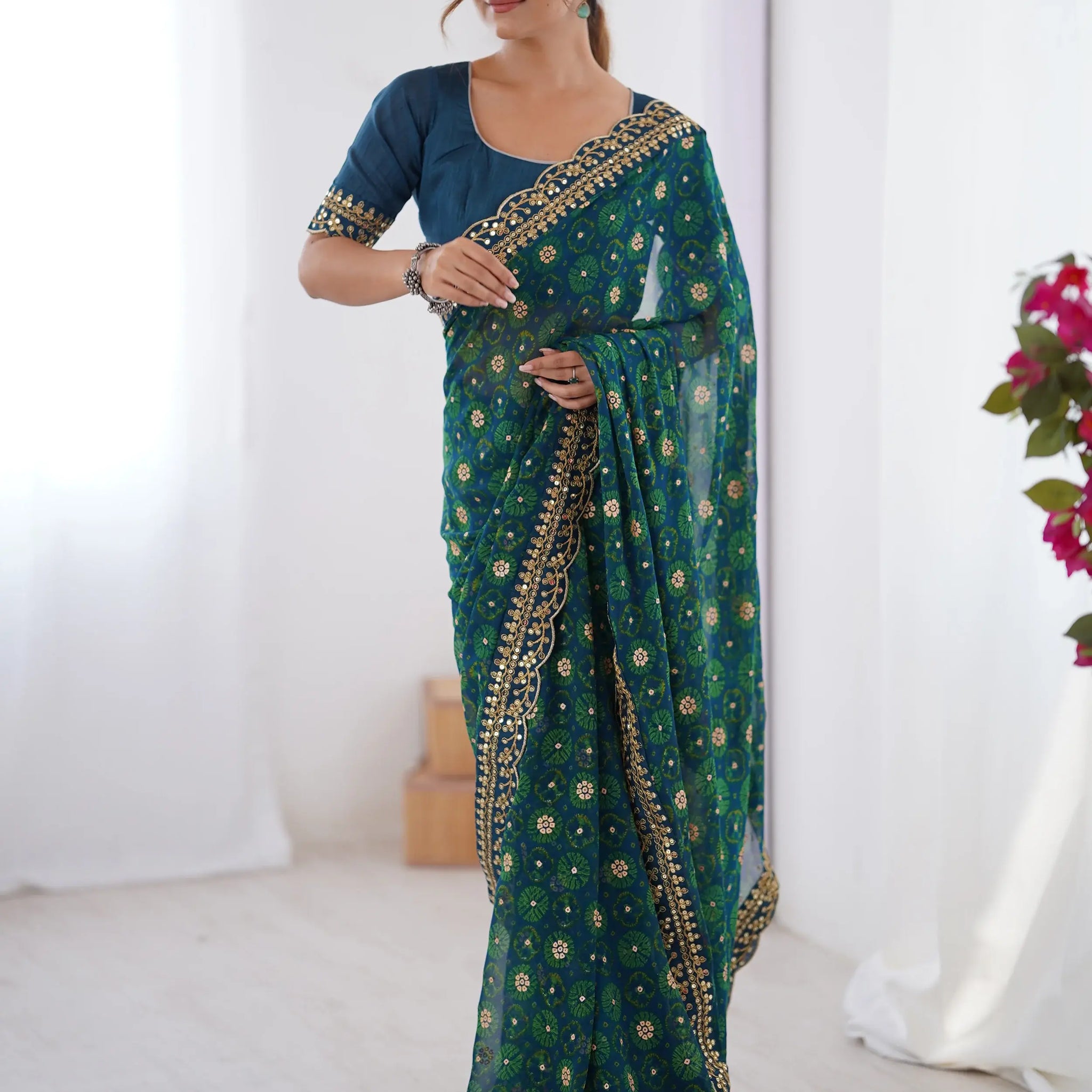 Wonderful Aqua Blue Designer Embroidery Lace Saree With Blouse - Zeel Clothing