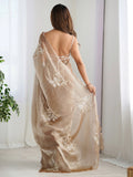 Wonderful Beige Embroidered Organza Festival Wear Saree With Blouse - Zeel Clothing