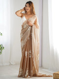 Wonderful Beige Embroidered Organza Festival Wear Saree With Blouse - Zeel Clothing