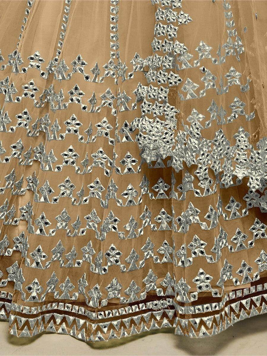 Wonderful Beige Foil Work Net Party Wear Lehenga Choli With Dupatta - Zeel Clothing