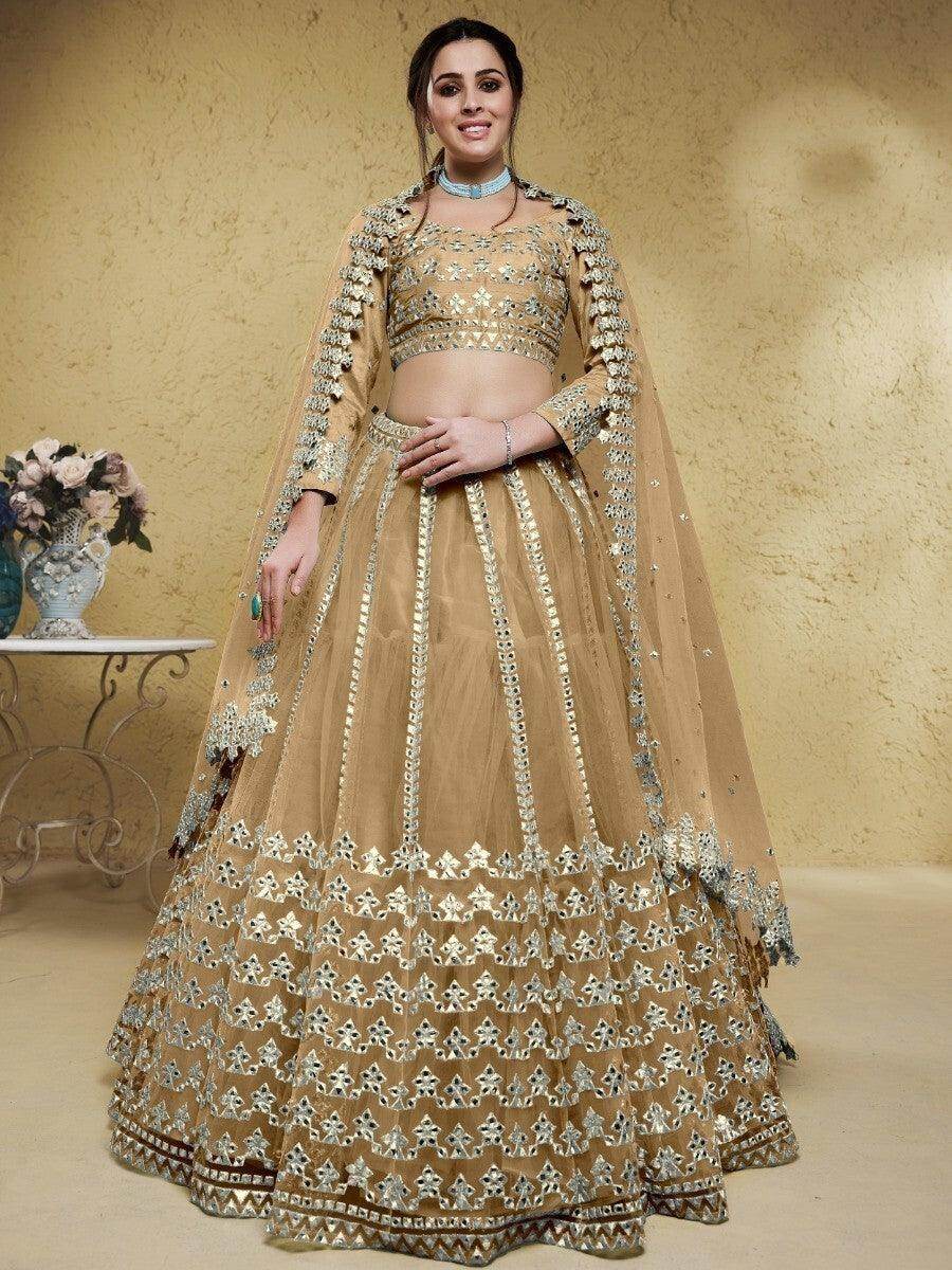 Wonderful Beige Foil Work Net Party Wear Lehenga Choli With Dupatta - Zeel Clothing