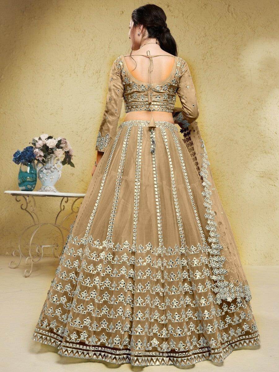 Wonderful Beige Foil Work Net Party Wear Lehenga Choli With Dupatta - Zeel Clothing