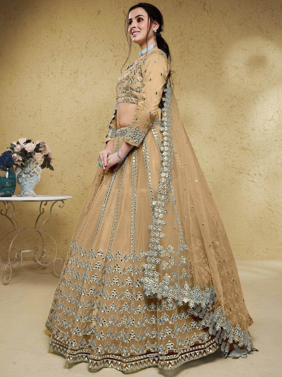 Wonderful Beige Foil Work Net Party Wear Lehenga Choli With Dupatta - Zeel Clothing