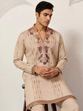 Wonderful Beige Sequin Work Viscose Silk Celebrations Wear Men’s Kurta