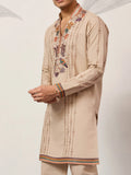 Wonderful Beige Sequin Work Viscose Silk Celebrations Wear Men’s Kurta