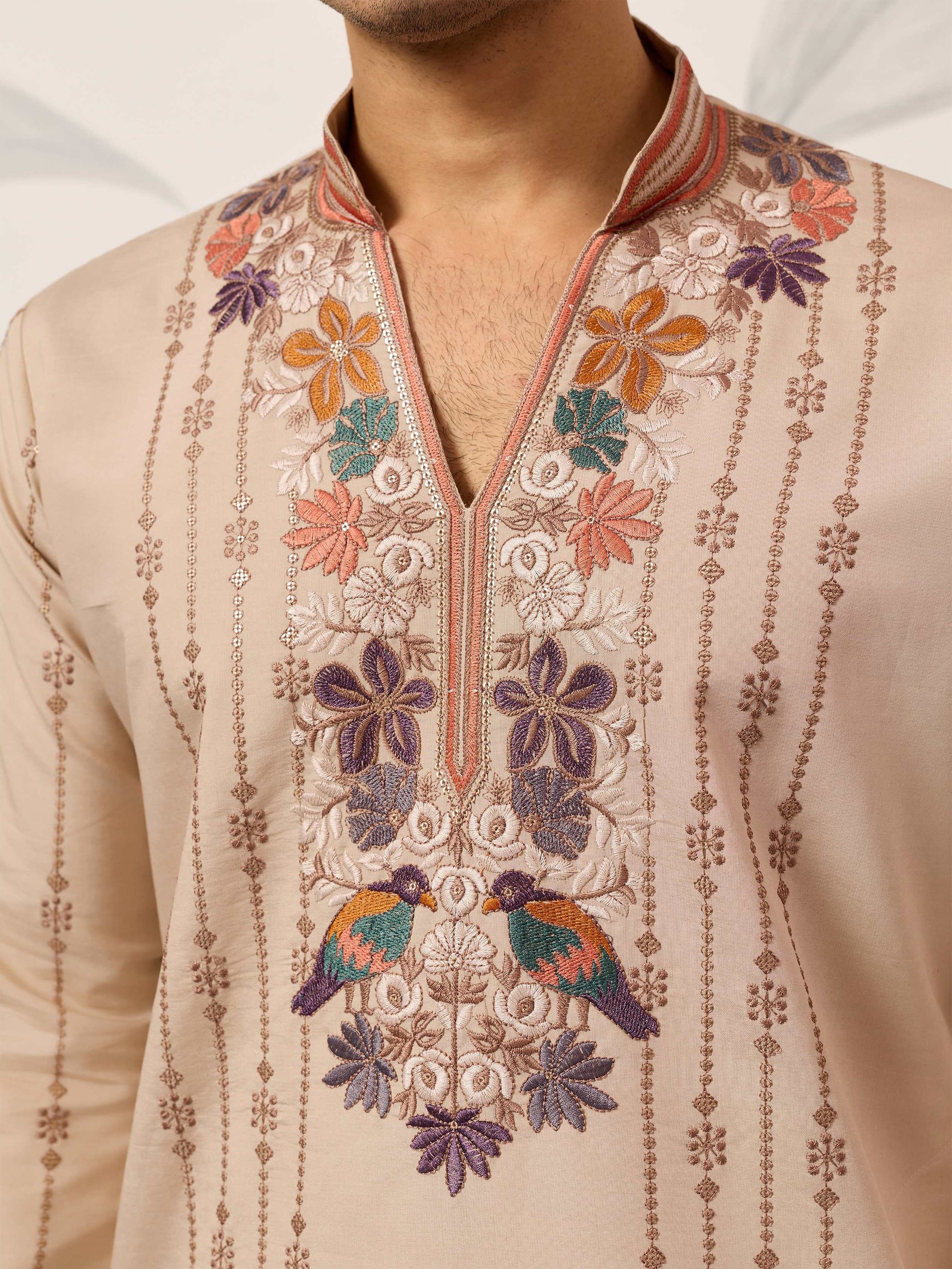 Wonderful Beige Sequin Work Viscose Silk Celebrations Wear Men’s Kurta