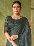 Wonderful Black Embroidered Satin Party Wear Saree With Blouse - Zeel Clothing
