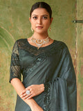 Wonderful Black Embroidered Satin Party Wear Saree With Blouse - Zeel Clothing