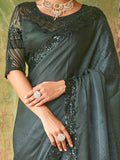 Wonderful Black Embroidered Satin Party Wear Saree With Blouse - Zeel Clothing