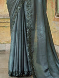 Wonderful Black Embroidered Satin Party Wear Saree With Blouse - Zeel Clothing