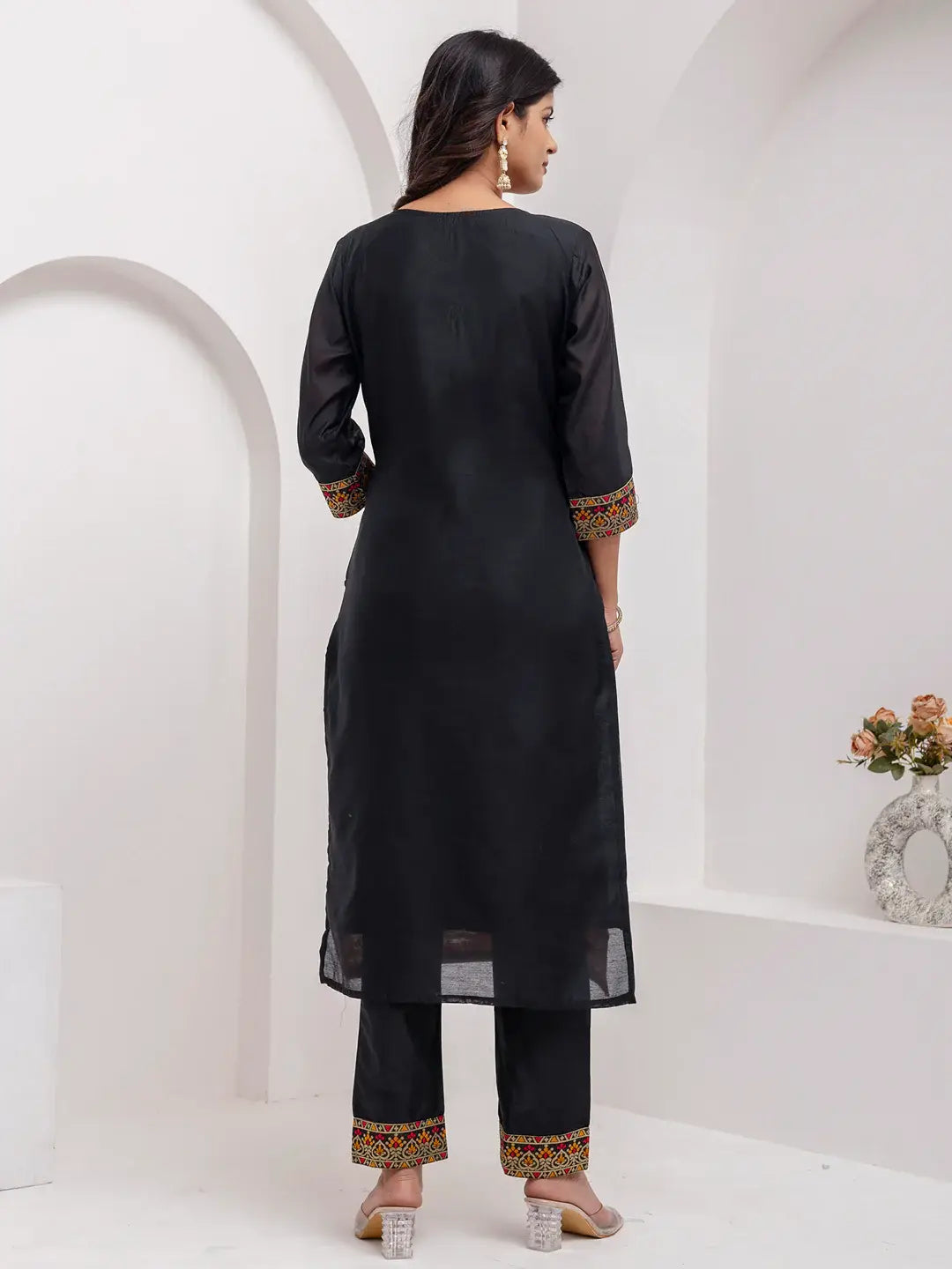 Wonderful Black Hand Work Jacquard Silk Festive Wear Pant Suit With Dupatta - Zeel Clothing