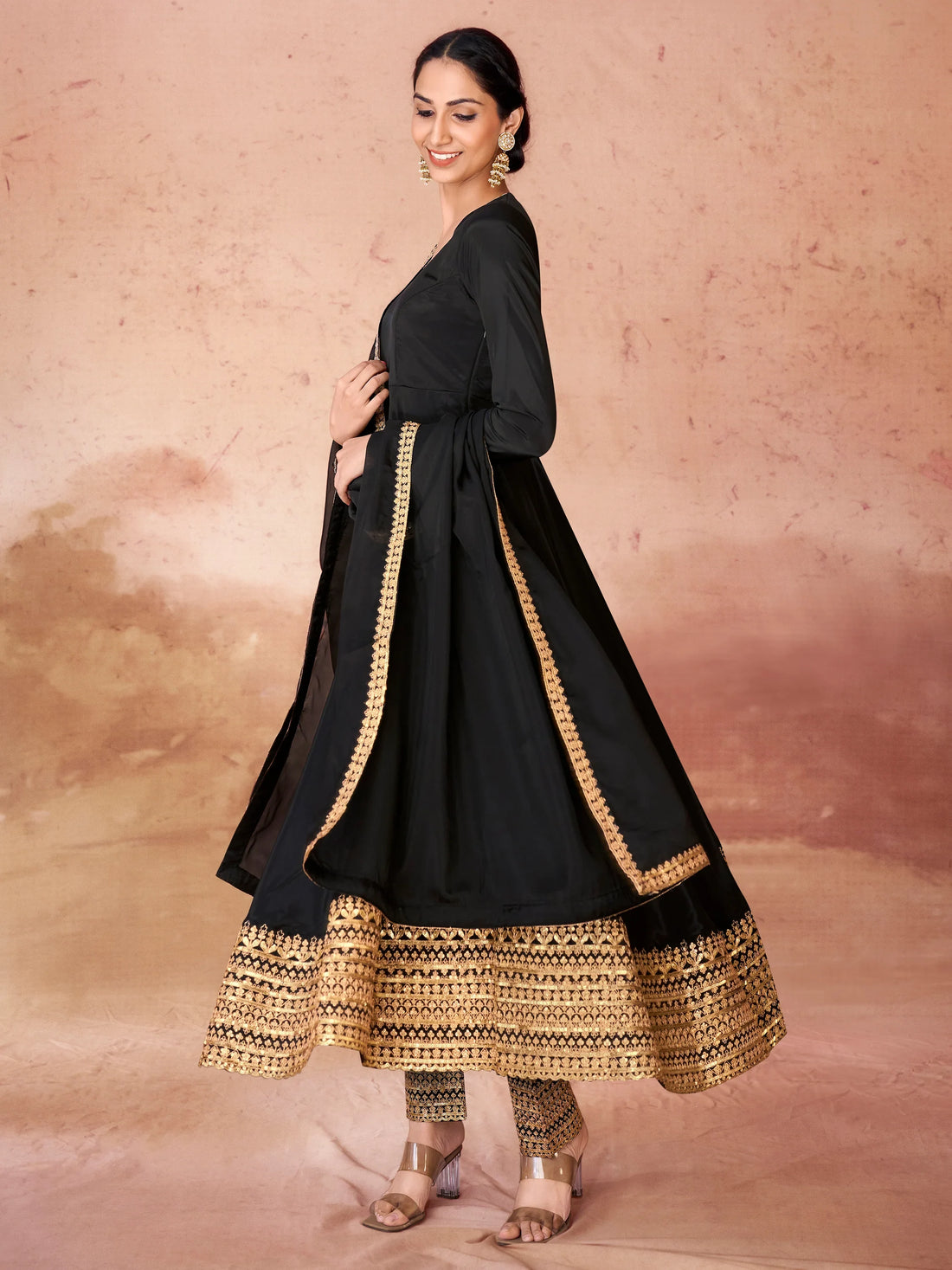 Wonderful Black Heavy Embroidered Border Anarkali Suit With Dupatta - Zeel Clothing