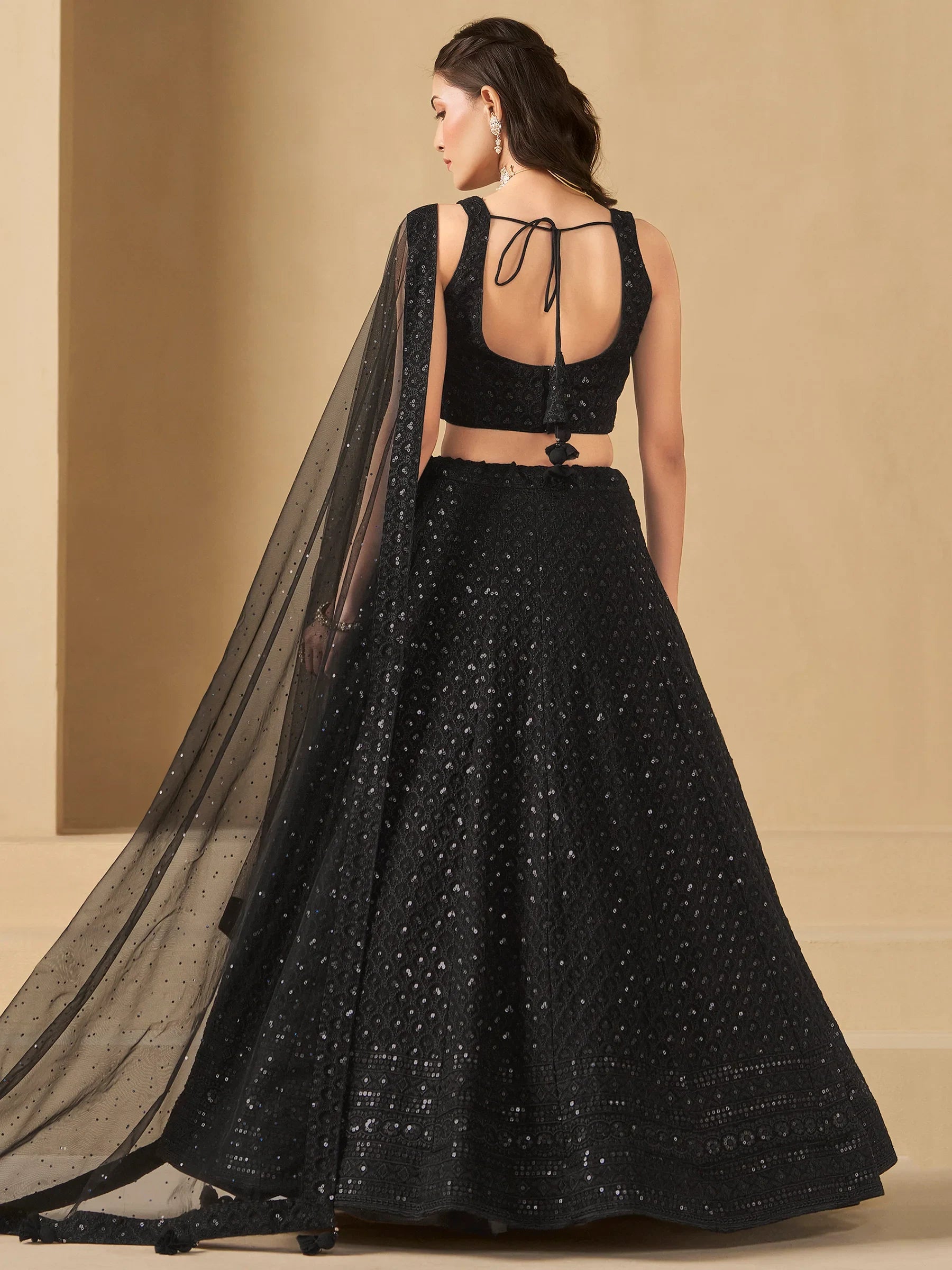 Wonderful Black Sequins Georgette Reception Wear Lehenga Choli - Zeel Clothing