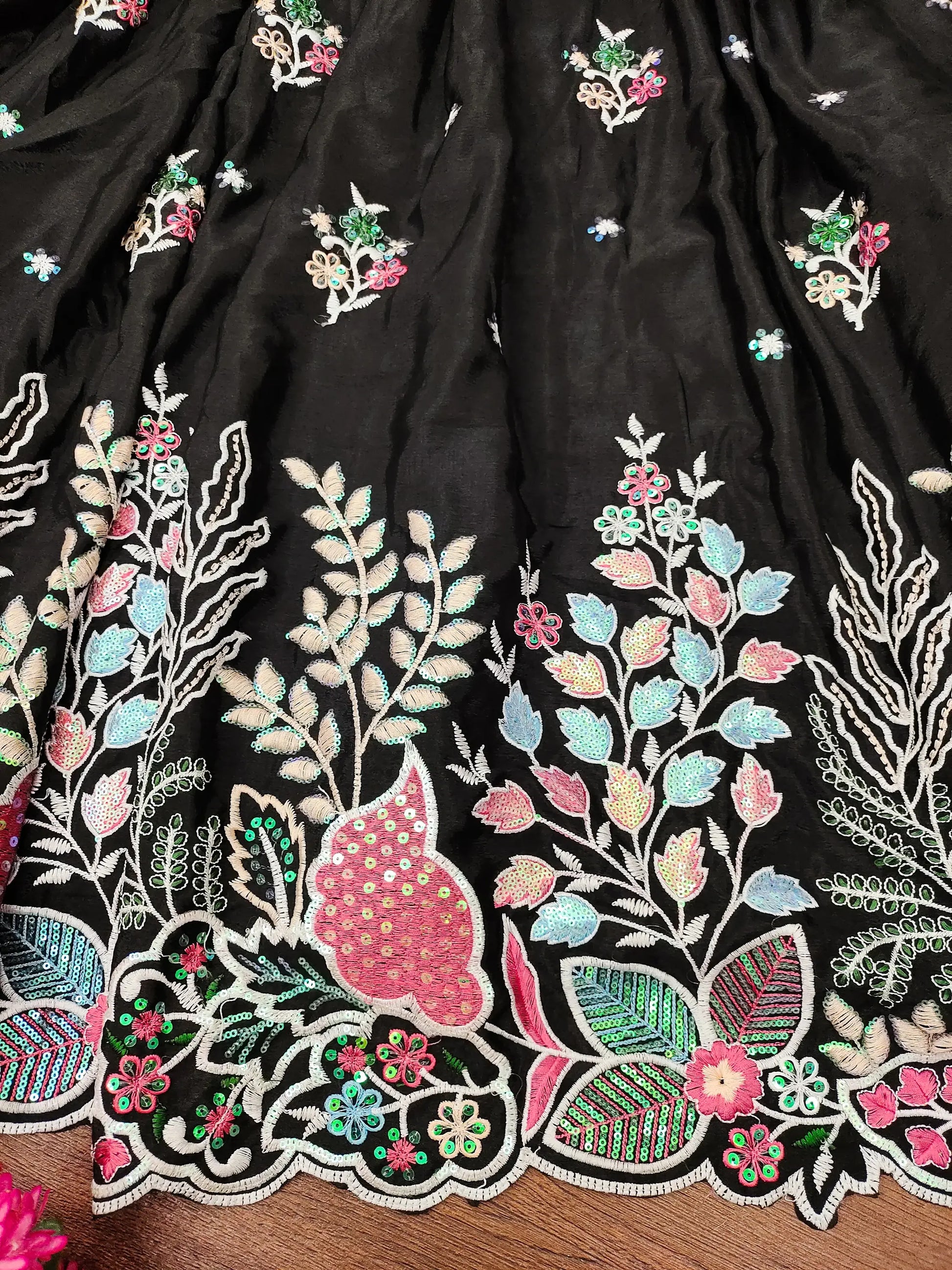 Wonderful Black Thread Embroidered Chinon Wedding Lehenga Choli - Zeel Clothing