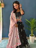Wonderful Black Thread Embroidered Chinon Wedding Lehenga Choli - Zeel Clothing