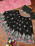 Wonderful Black Thread Embroidered Chinon Wedding Lehenga Choli - Zeel Clothing