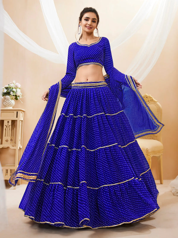 Wonderful Blue Leheriya Printed Georgette Festival Wear Lehenga Choli - Zeel Clothing