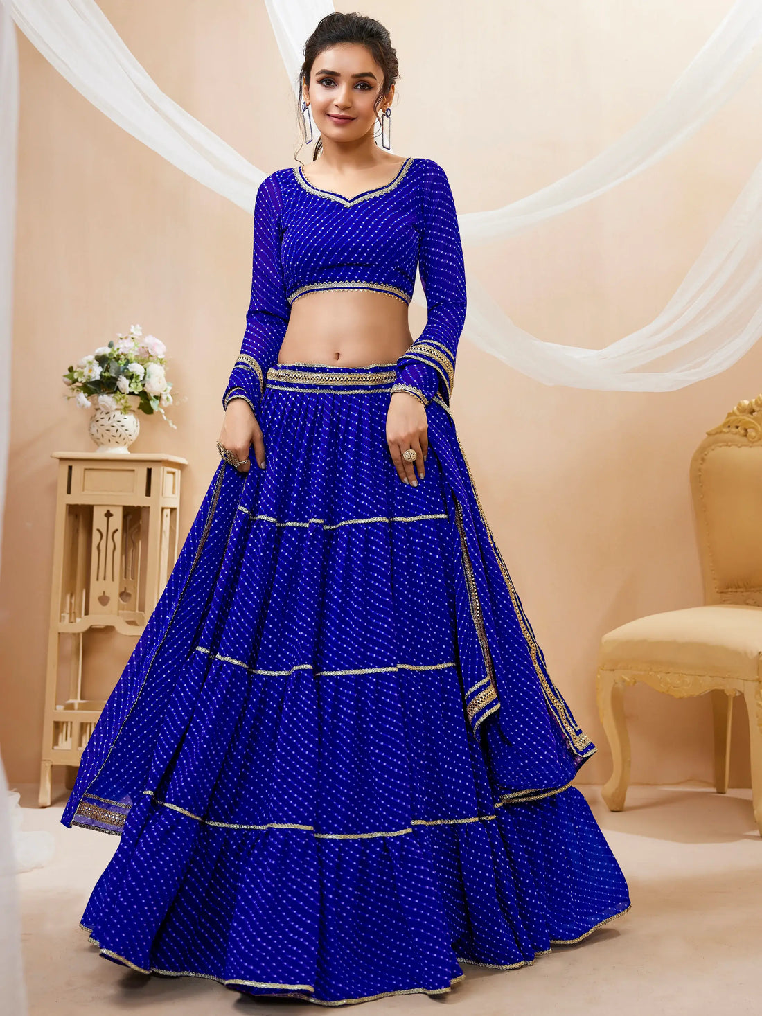 Wonderful Blue Leheriya Printed Georgette Festival Wear Lehenga Choli - Zeel Clothing