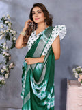 Wonderful Bottle Green Shibori Printed Chiffon Mehendi Wear Saree With Blouse - Zeel Clothing