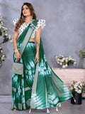Wonderful Bottle Green Shibori Printed Chiffon Mehendi Wear Saree With Blouse - Zeel Clothing