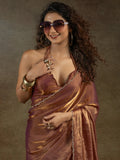 Wonderful Brown Border Work Satin Reception Wear Pre-Stitched Saree - Zeel Clothing