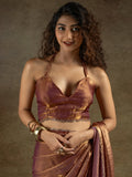Wonderful Brown Border Work Satin Reception Wear Pre-Stitched Saree - Zeel Clothing