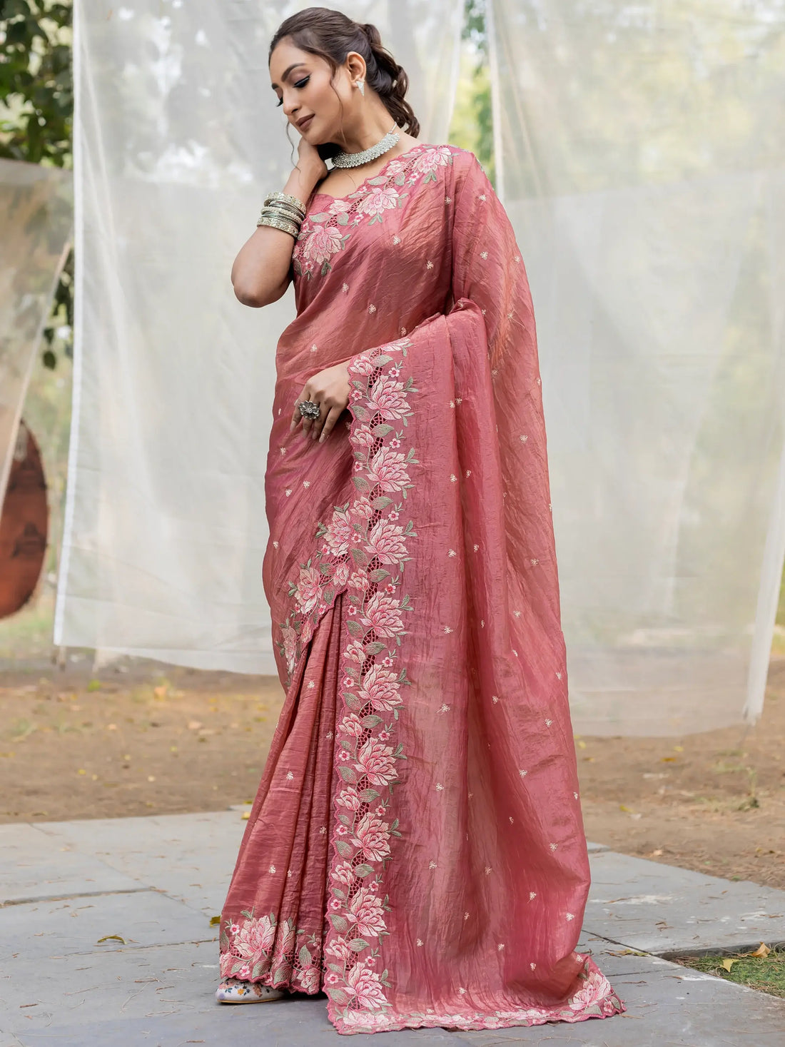 Wonderful Brown Embroidered Silk Festive Wear Saree - Zeel Clothing