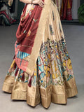 Wonderful Cream Kalamkari Print Silk Events Wear Lehenga Choli - Zeel Clothing