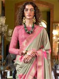 Wonderful Cream Printed Banarasi Silk Traditional Saree With Blouse - Zeel Clothing