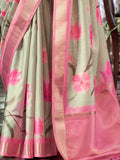 Wonderful Cream Printed Banarasi Silk Traditional Saree With Blouse - Zeel Clothing