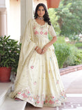 Wonderful Cream Sequins Work Organza Event Wear Lehenga With Peplum Top