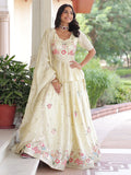 Wonderful Cream Sequins Work Organza Event Wear Lehenga With Peplum Top