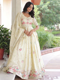 Wonderful Cream Sequins Work Organza Event Wear Lehenga With Peplum Top