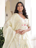 Wonderful Cream Sequins Work Organza Event Wear Lehenga With Peplum Top