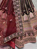 Wonderful Dark Maroon Embroidered Velvet Bridal Lehenga Choli With Dupatta - Zeel Clothing