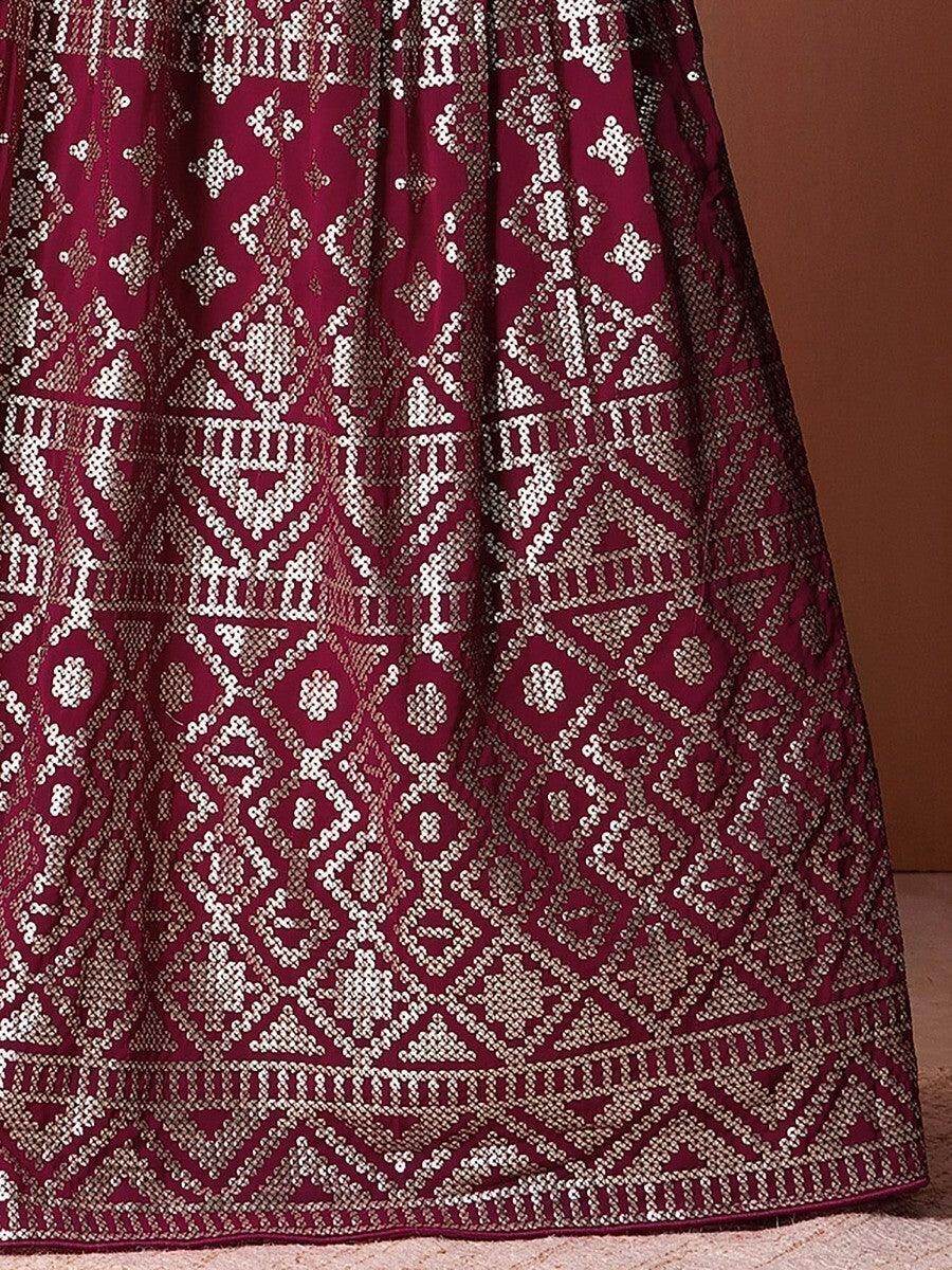 Wonderful Dark Pink Sequins Georgette Wedding Wear Lehenga Choli - Zeel Clothing