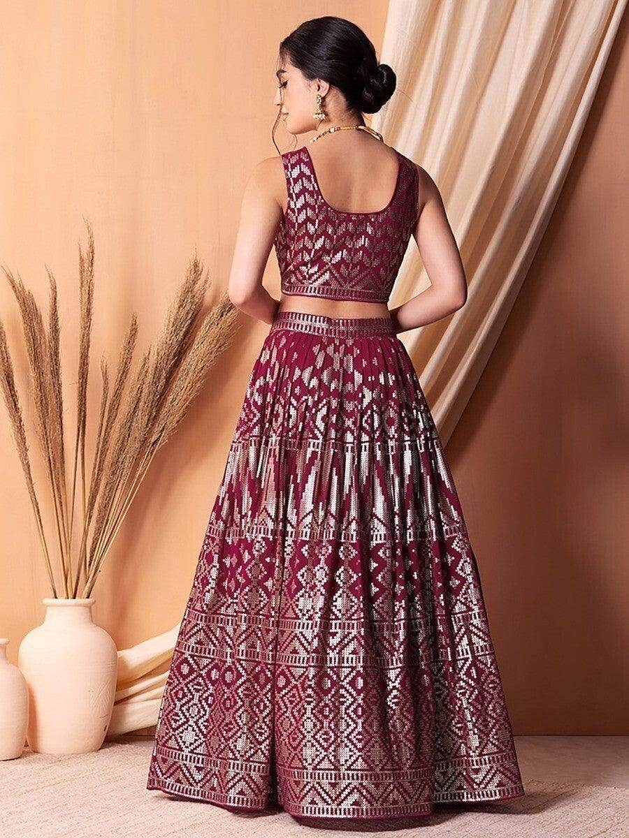 Wonderful Dark Pink Sequins Georgette Wedding Wear Lehenga Choli - Zeel Clothing