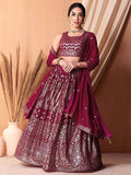 Wonderful Dark Pink Sequins Georgette Wedding Wear Lehenga Choli - Zeel Clothing