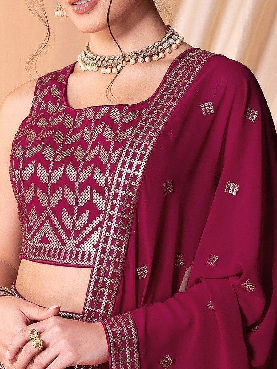 Wonderful Dark Pink Sequins Georgette Wedding Wear Lehenga Choli - Zeel Clothing