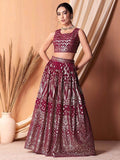 Wonderful Dark Pink Sequins Georgette Wedding Wear Lehenga Choli - Zeel Clothing