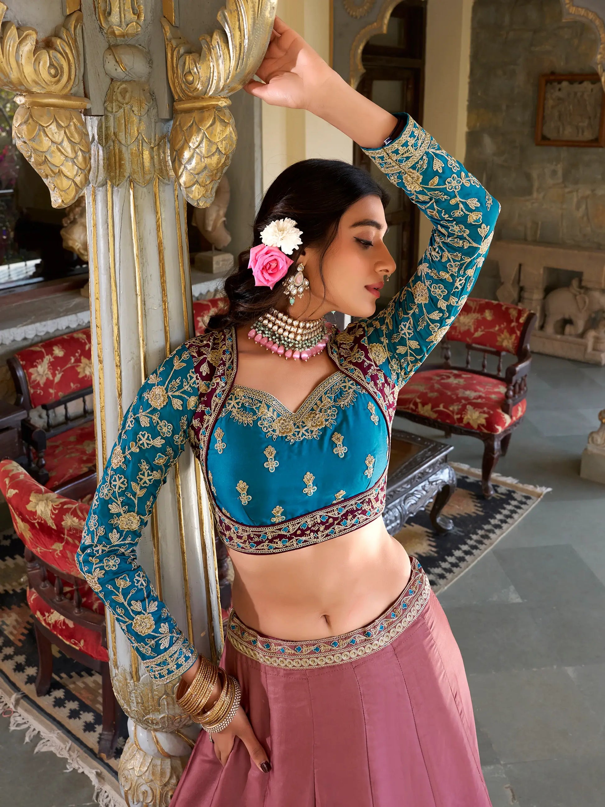 Wonderful Dusty Pink Thread Work Silk Bridesmaid Lehenga Choli - Zeel Clothing