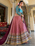 Wonderful Dusty Pink Thread Work Silk Bridesmaid Lehenga Choli - Zeel Clothing