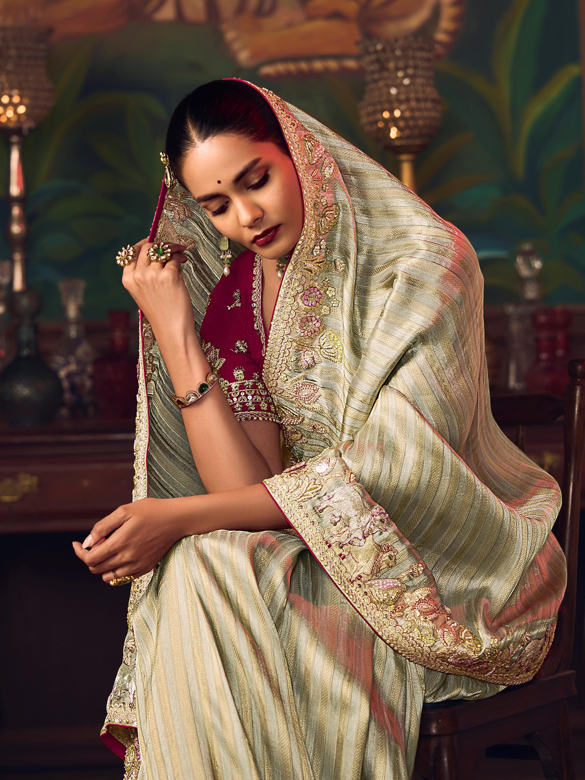 Wonderful Green Border Work Silk Function Wear Saree With Blouse