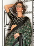 Wonderful Green Digital Printed Satin Festival Wear Saree With Blouse - Zeel Clothing