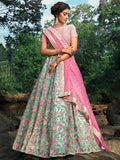 Wonderful Green Floral Thread Embroidered Net Wedding Wear Lehenga Choli - Zeel Clothing