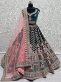 Wonderful Green Multi-Thread Word Velvet Bridal Lehenga Choli - Zeel Clothing